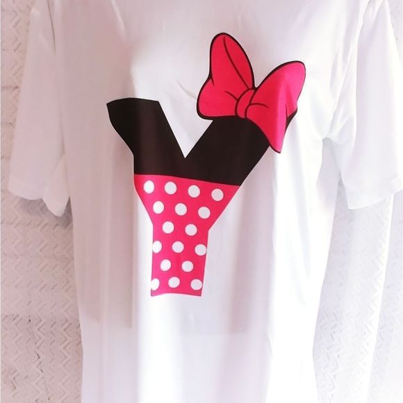 Minnie Letter Bow Print Summer T-Shirt Size Lar… - Picture 7 of 7
